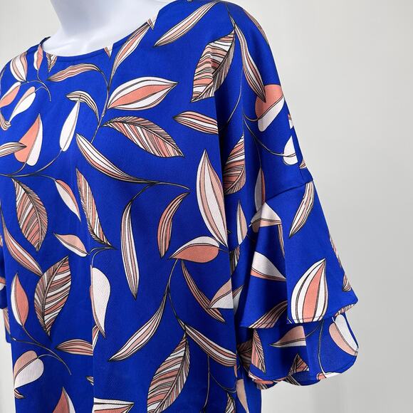 Liz Claiborne Blouse Blue Women M Layered Bell Sleeve Round Neck Pullover Career - Picture 5 of 7